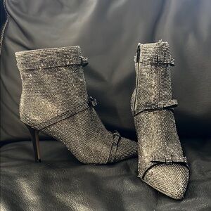 INC, NWOT Elegant SILVER/Black Rhinestone Ankle Boots